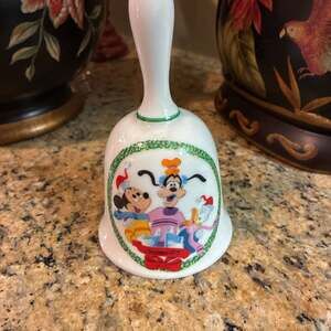 Vintage Walt Disney 1975 Mickey Mouse Goofy Christmas Bell Schmid Scarce